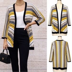 117 Kasper | NWOT $119 Striped Yellow White Kit Open-Front Cardigan (Size M)